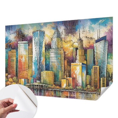 3D wall mural with a city panorama design