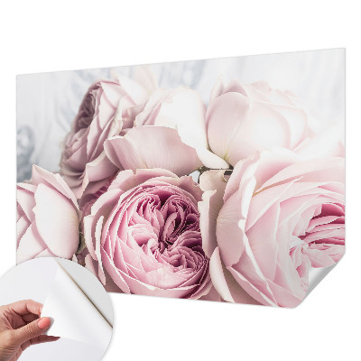 Nursery wall mural with a pink roses design