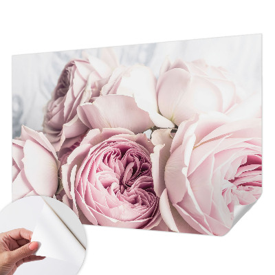 Nursery wall mural with a pink roses design