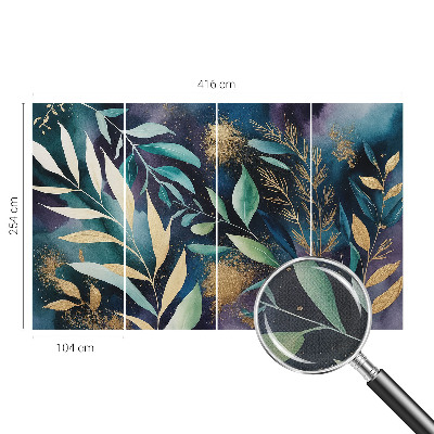 Children's wall mural with a botanical leaves design