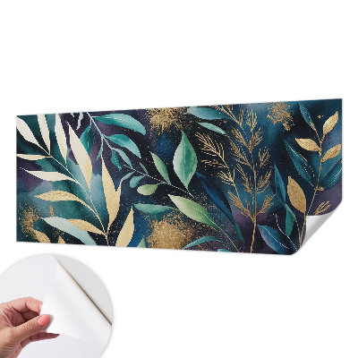 Children's wall mural with a botanical leaves design