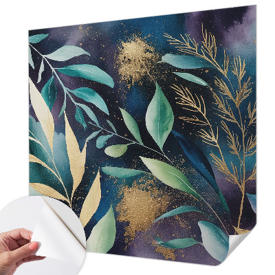 Children's wall mural with a botanical leaves design