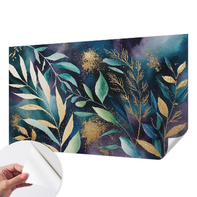 Children's wall mural with a botanical leaves design