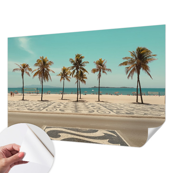 Self-adhesive wall mural with a palm tree beach motif