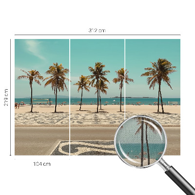 Self-adhesive wall mural with a palm tree beach motif