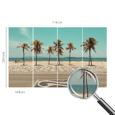Self-adhesive wall mural with a palm tree beach motif