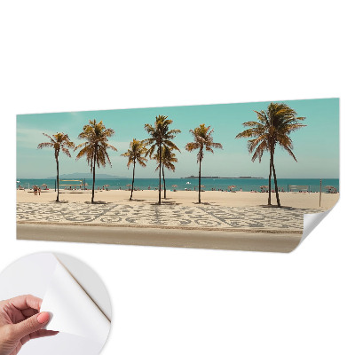 Self-adhesive wall mural with a palm tree beach motif