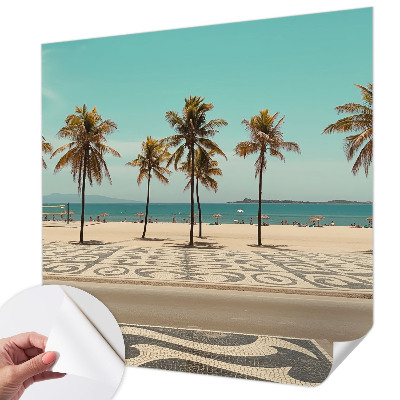 Self-adhesive wall mural with a palm tree beach motif