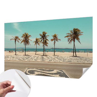 Self-adhesive wall mural with a palm tree beach motif