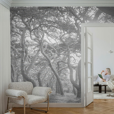 Baby room wall mural with an atmospheric forest design