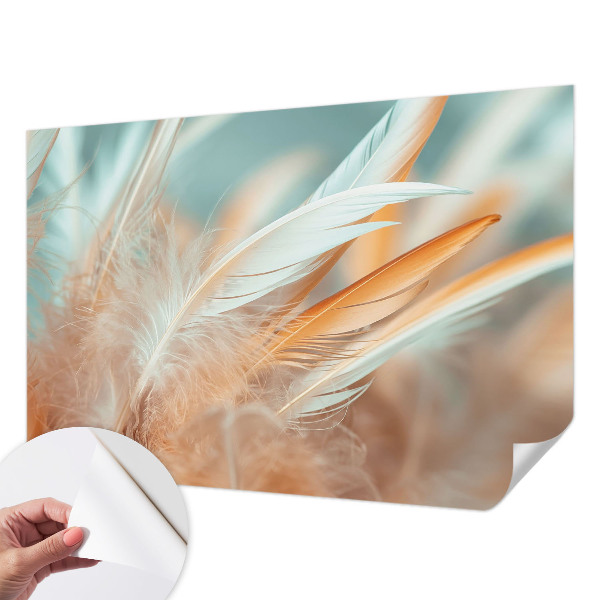 Peel and stick wall mural for living room with a delicate feather pattern