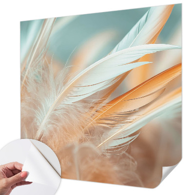 Peel and stick wall mural for living room with a delicate feather pattern