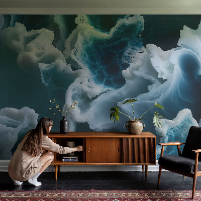 Peel and stick wall mural for bedroom with a sea waves design