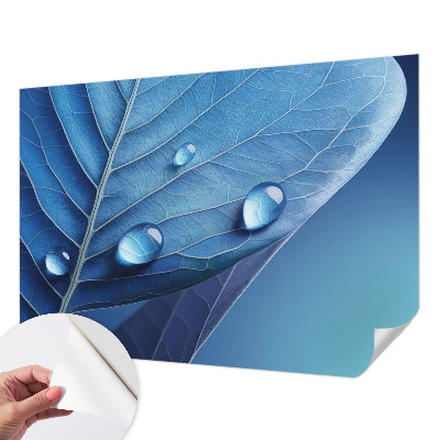 Children's wall mural with a blue leaf design