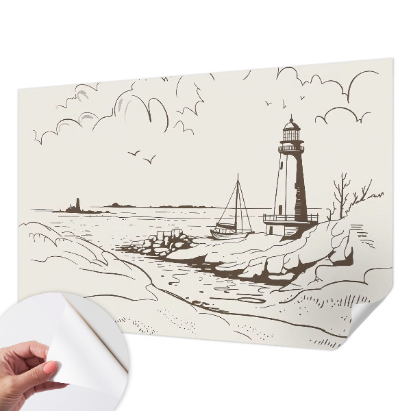 Peel and stick wall mural for living room with a coastal landscape motif