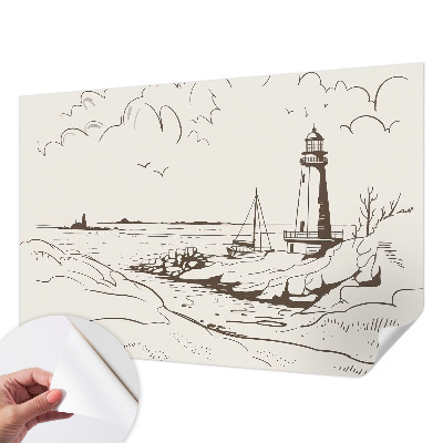 Peel and stick wall mural for living room with a coastal landscape motif