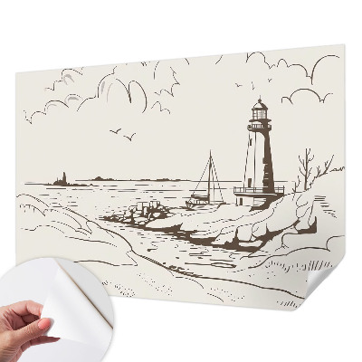 Peel and stick wall mural for living room with a coastal landscape motif