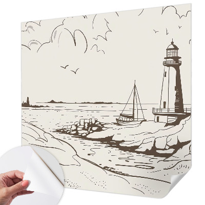 Peel and stick wall mural for living room with a coastal landscape motif