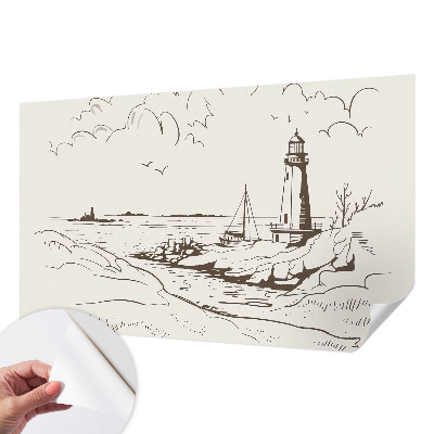Peel and stick wall mural for living room with a coastal landscape motif