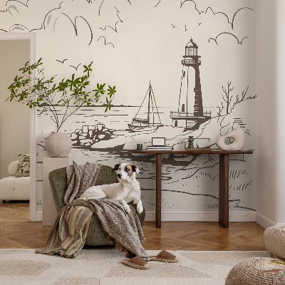 Peel and stick wall mural for living room with a coastal landscape motif
