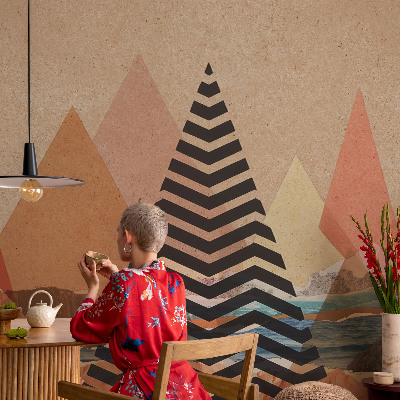 Peel and stick wall mural for bedroom with an abstract landscape design