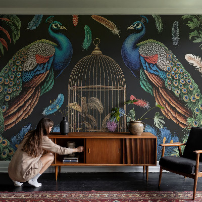 3D wall mural with an exotic peacock motif