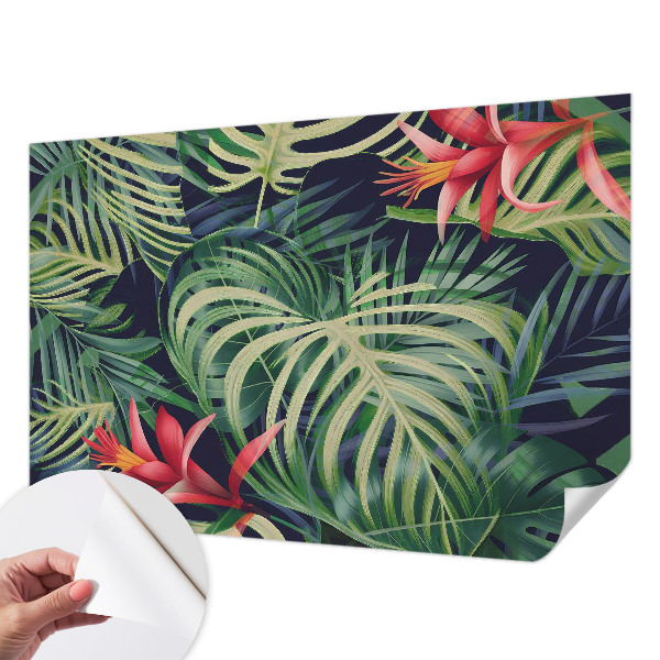 Peel and stick wall mural with an exotic plants design