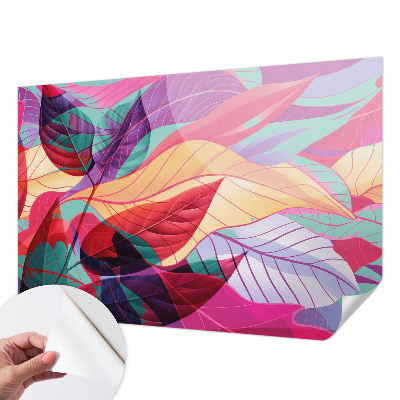 Self-adhesive wall mural with an abstract leaves design