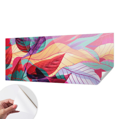 Self-adhesive wall mural with an abstract leaves design