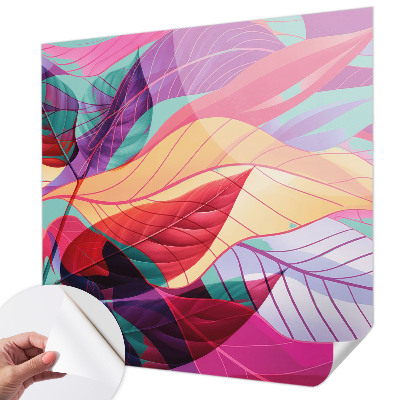 Self-adhesive wall mural with an abstract leaves design