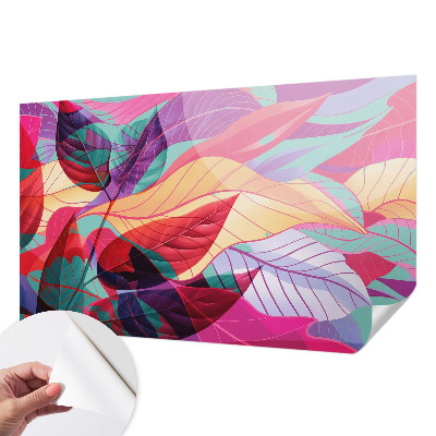 Self-adhesive wall mural with an abstract leaves design