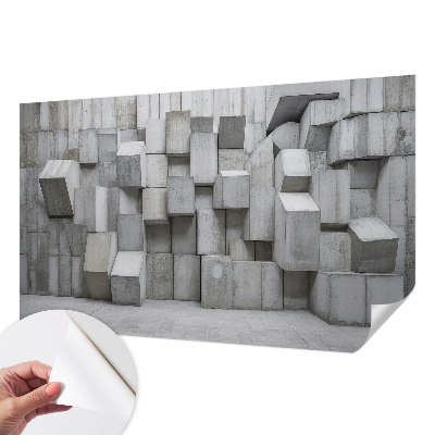 Removable wall mural with a concrete blocks design