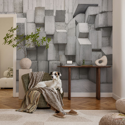 Removable wall mural with a concrete blocks design