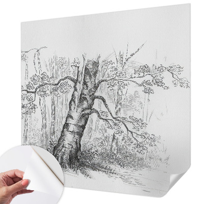 Removable wall mural wallpaper with a forest tree design