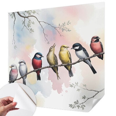 Peel and stick wall mural for bedroom featuring birds on a branch