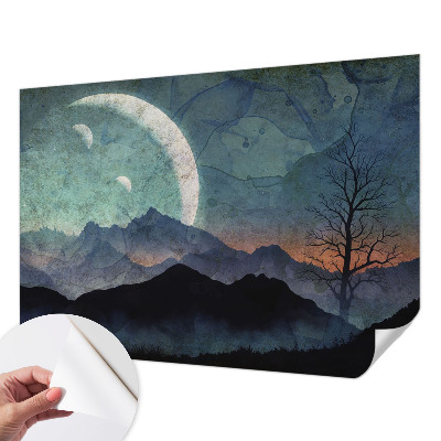 Self-adhesive wall mural featuring a night landscape