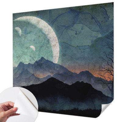 Self-adhesive wall mural featuring a night landscape