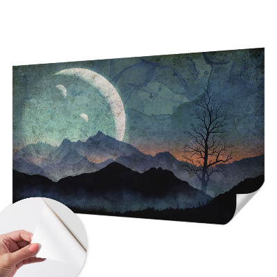 Self-adhesive wall mural featuring a night landscape