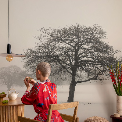 3D wall mural with a winter trees design