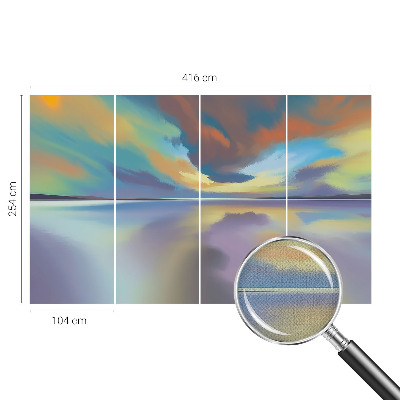 Children's wall mural with a rainbow sunset design