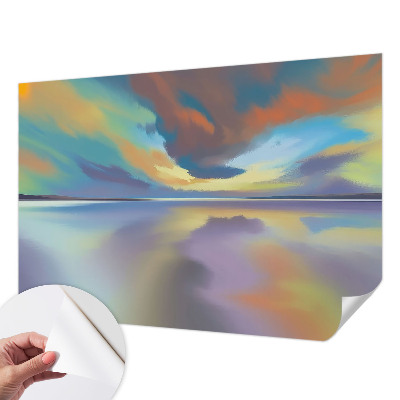 Children's wall mural with a rainbow sunset design