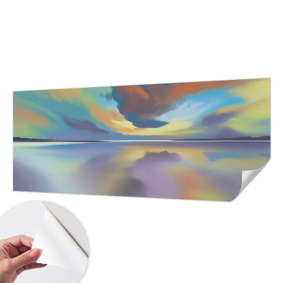 Children's wall mural with a rainbow sunset design