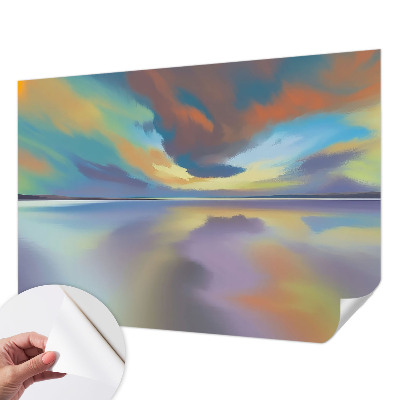 Children's wall mural with a rainbow sunset design