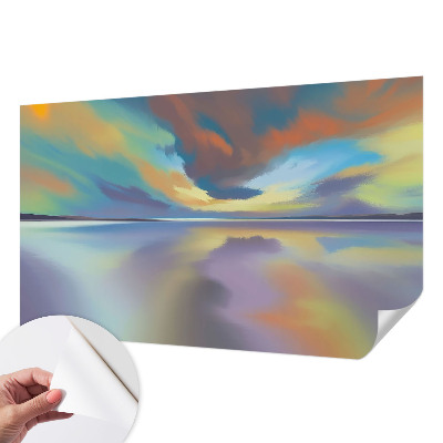 Children's wall mural with a rainbow sunset design