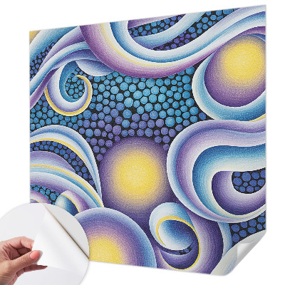 Self-adhesive wall mural with colorful swirls