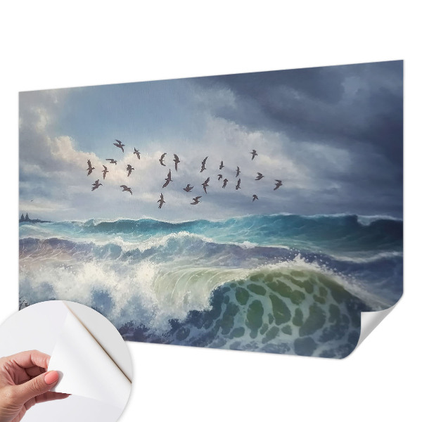 Stick-on wall mural with a sea waves design