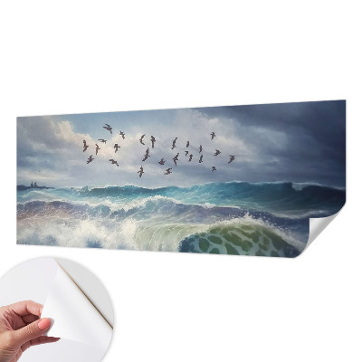 Stick-on wall mural with a sea waves design