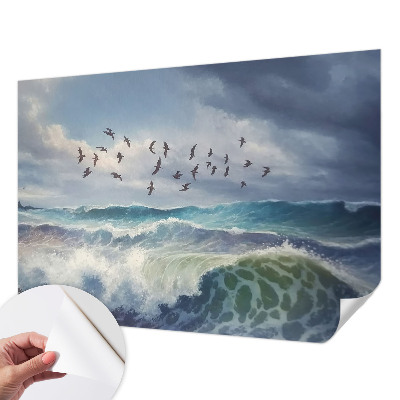 Stick-on wall mural with a sea waves design