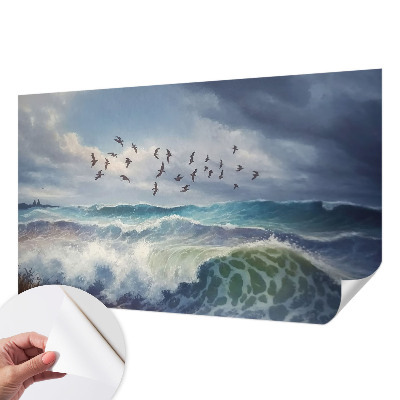 Stick-on wall mural with a sea waves design