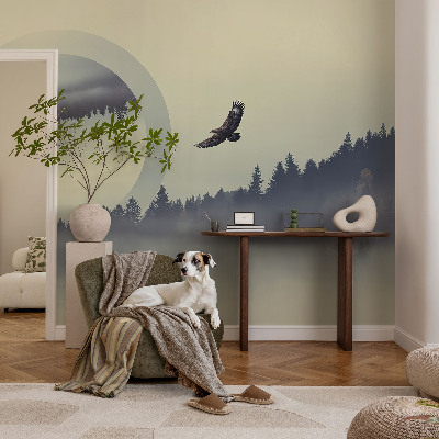 Removable wall mural with a forest landscape design